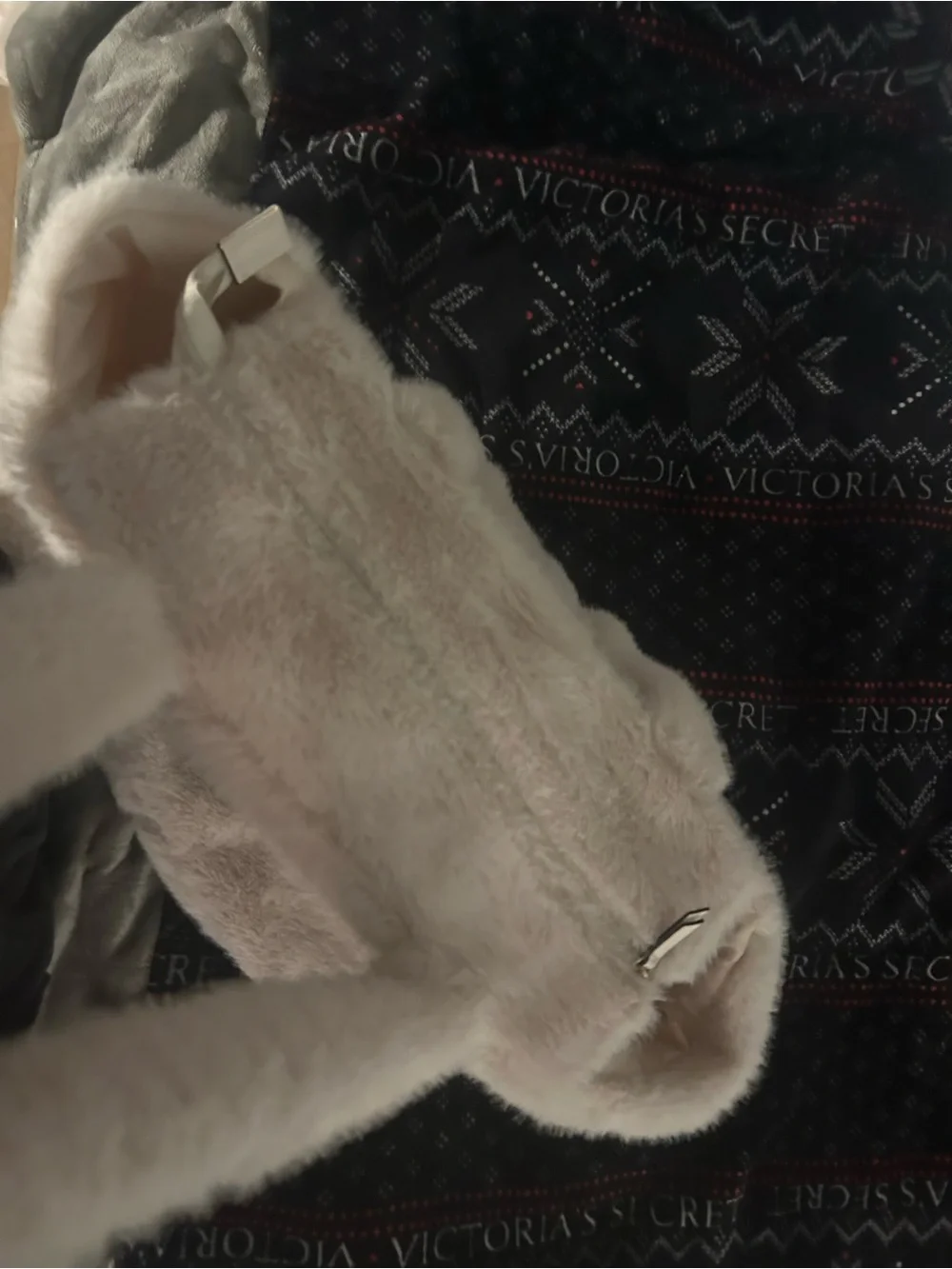 Victoria's Secret Off White Faux Fur Tote with Embossed VS Logo